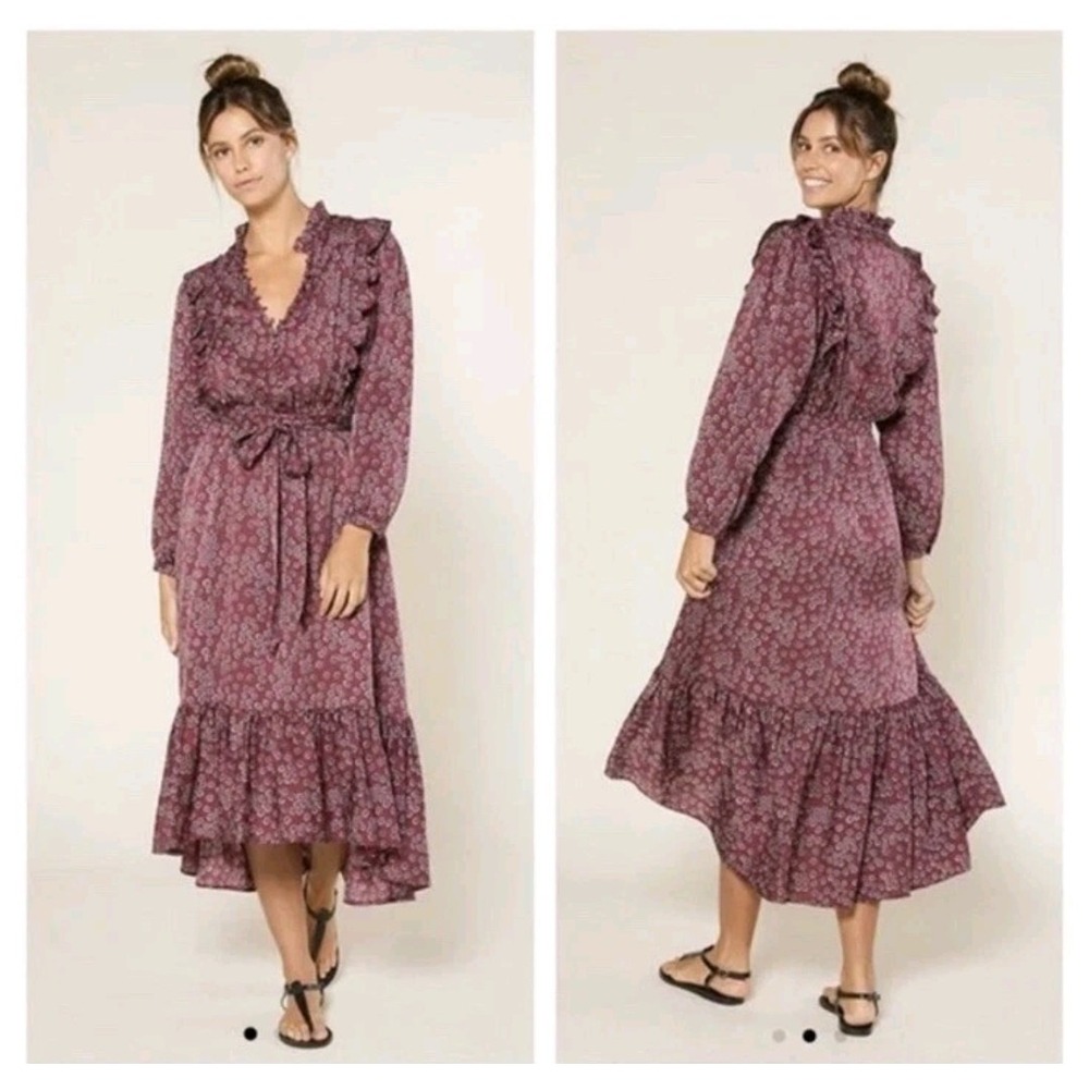 Outerknown Stardust Ruffle Dress Silk Blend Organic Cotton Romantic Boho Folk L